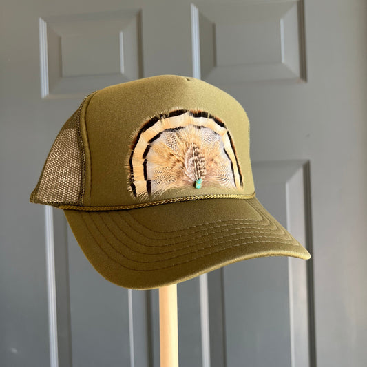 Olive Kisatchie Feather Trucker Hat