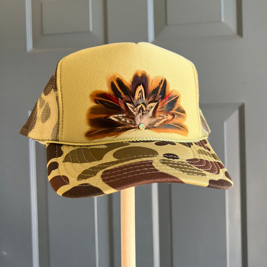Camo Marshland Feather Trucker Hat