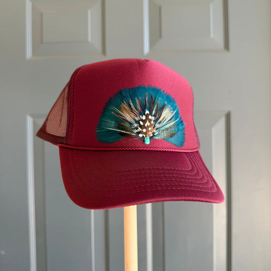 Burgundy Oceana Feather Trucker Hat
