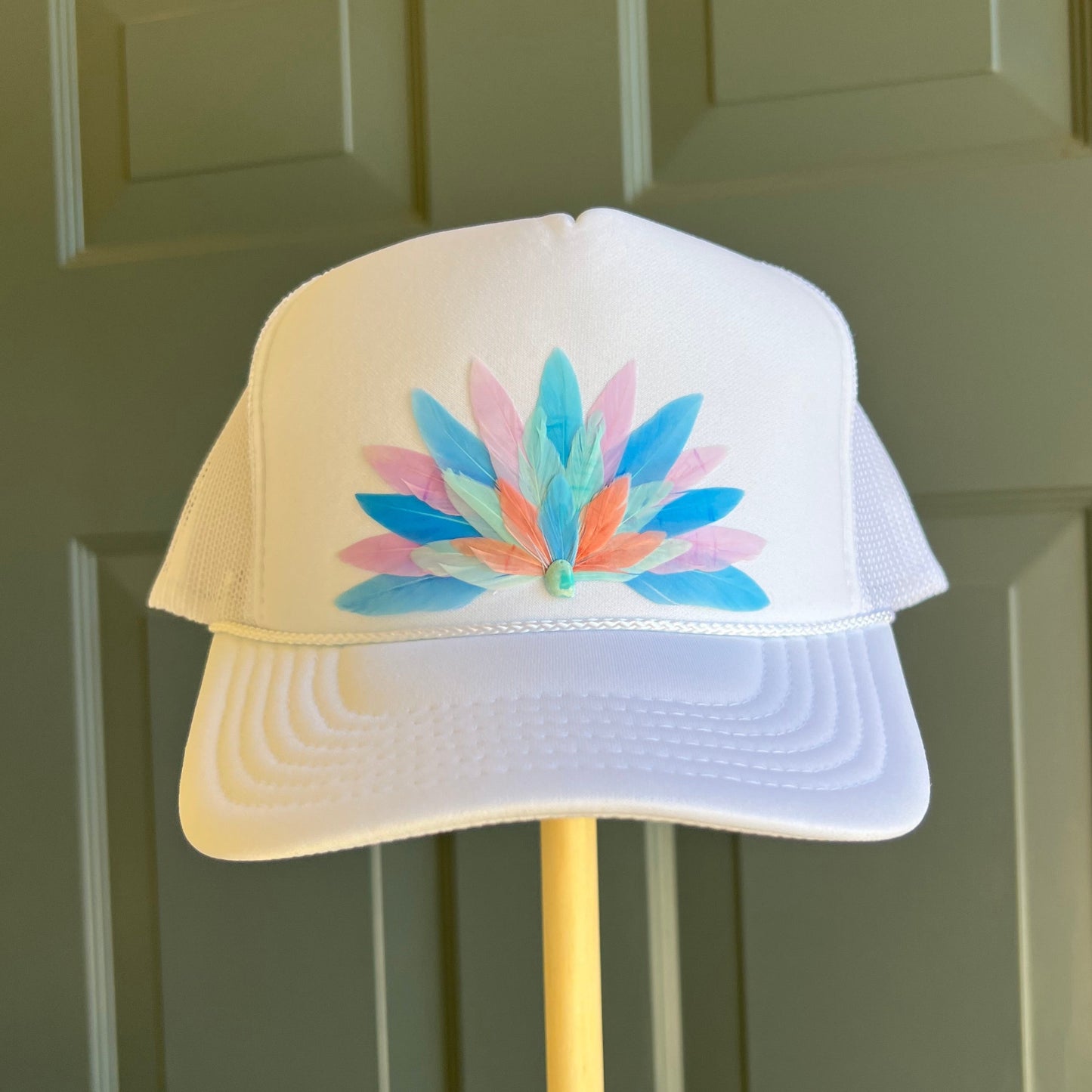 White Sea Glass Feather Trucker Hat