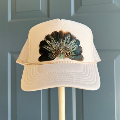 Primo Beige Feather Trucker Hat