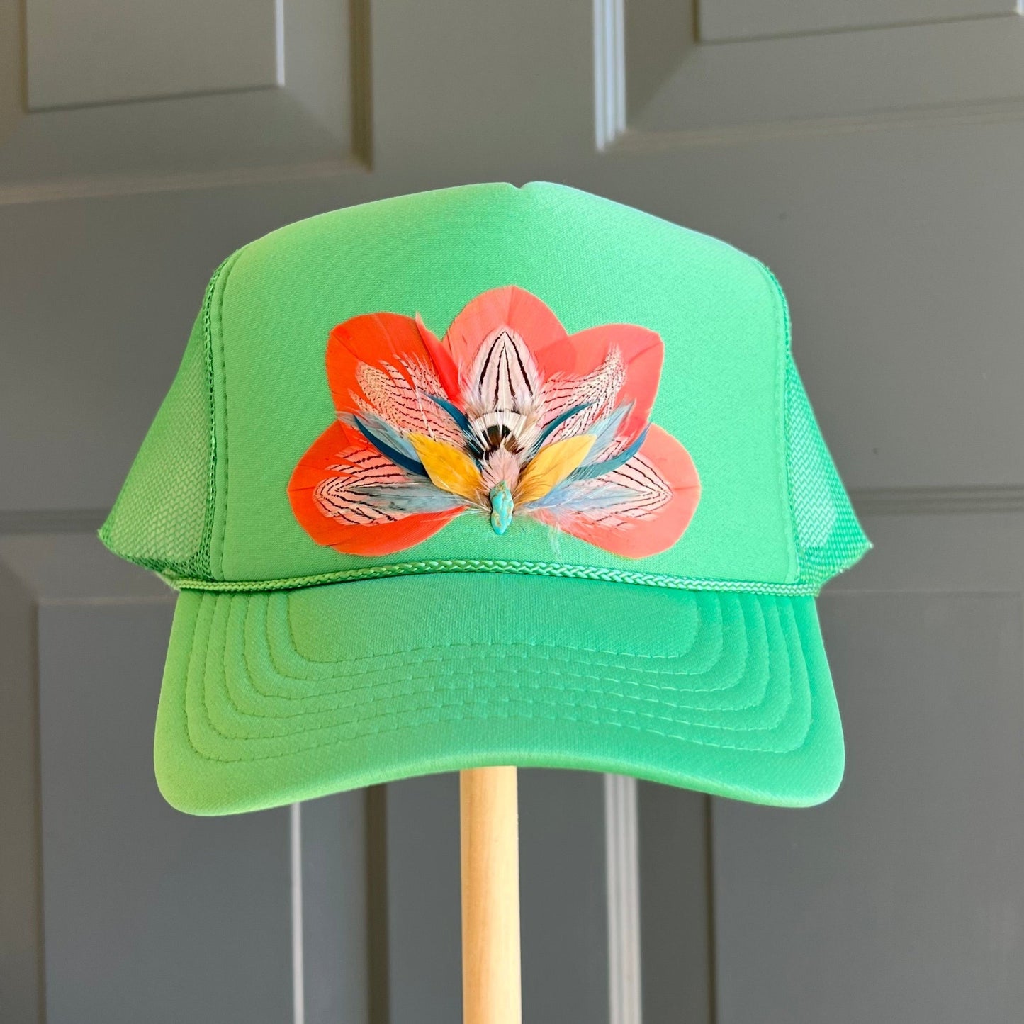 Cactus Hibiscus Feather Trucker Hat