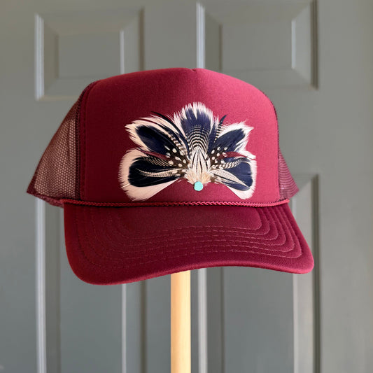 Burgundy Kickoff Feather Trucker Hat