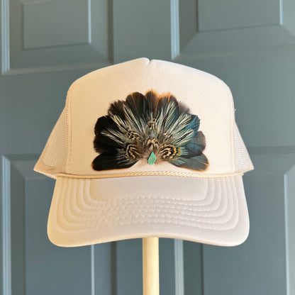 Primo Beige Feather Trucker Hat