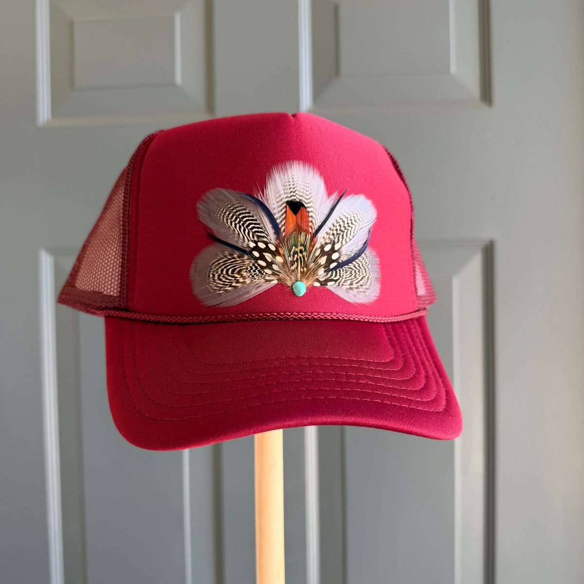 Maroon Endzone Feather Trucker Hat
