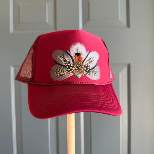 Maroon Endzone Feather Trucker Hat