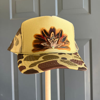 Camo Marshland Feather Trucker Hat