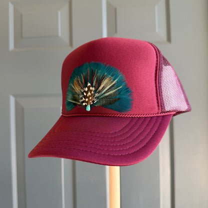 Burgundy Oceana Feather Trucker Hat