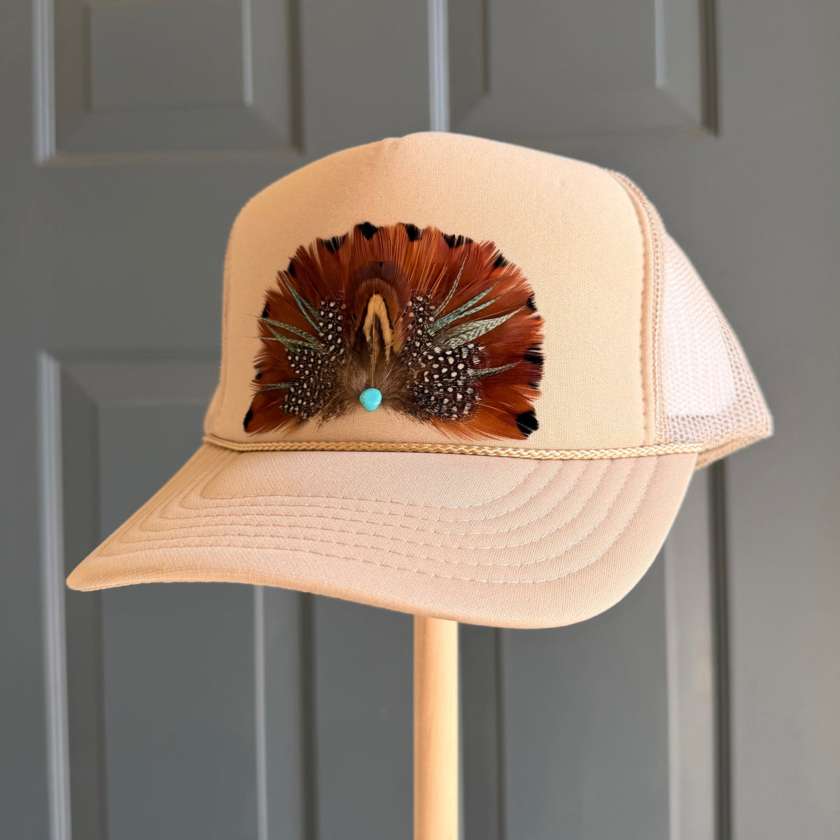 Beige Old Town Feather Trucker Hat
