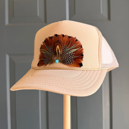 Beige Old Town Feather Trucker Hat