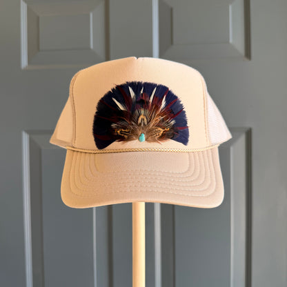 Khaki Tailback Feather Trucker Hat