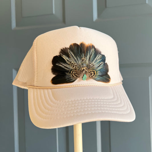 Primo Beige Feather Trucker Hat