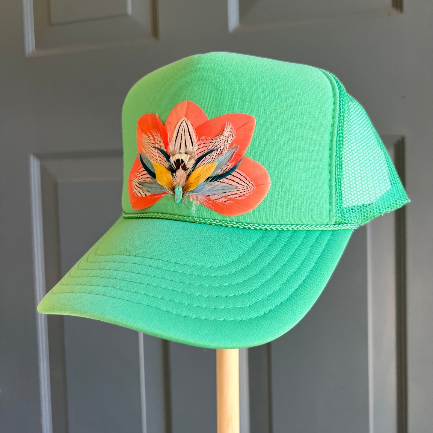 Cactus Hibiscus Feather Trucker Hat
