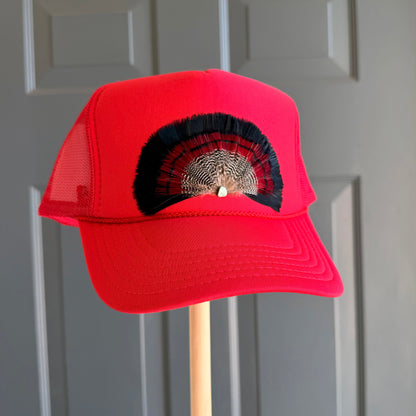 Red Bullseye Feather Trucker Hat