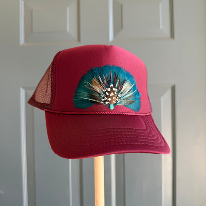 Burgundy Oceana Feather Trucker Hat