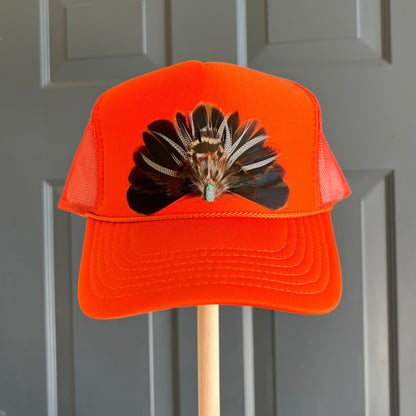 Tangerine Hunt Feather Trucker Hat