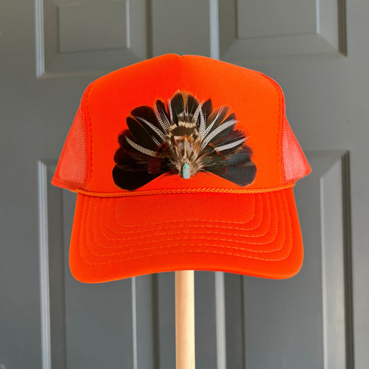 Tangerine Hunt Feather Trucker Hat