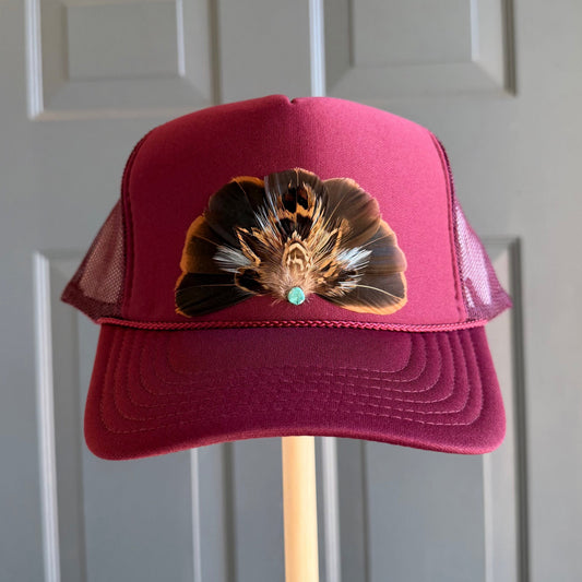 Burgundy Derby Feather Trucker Hat