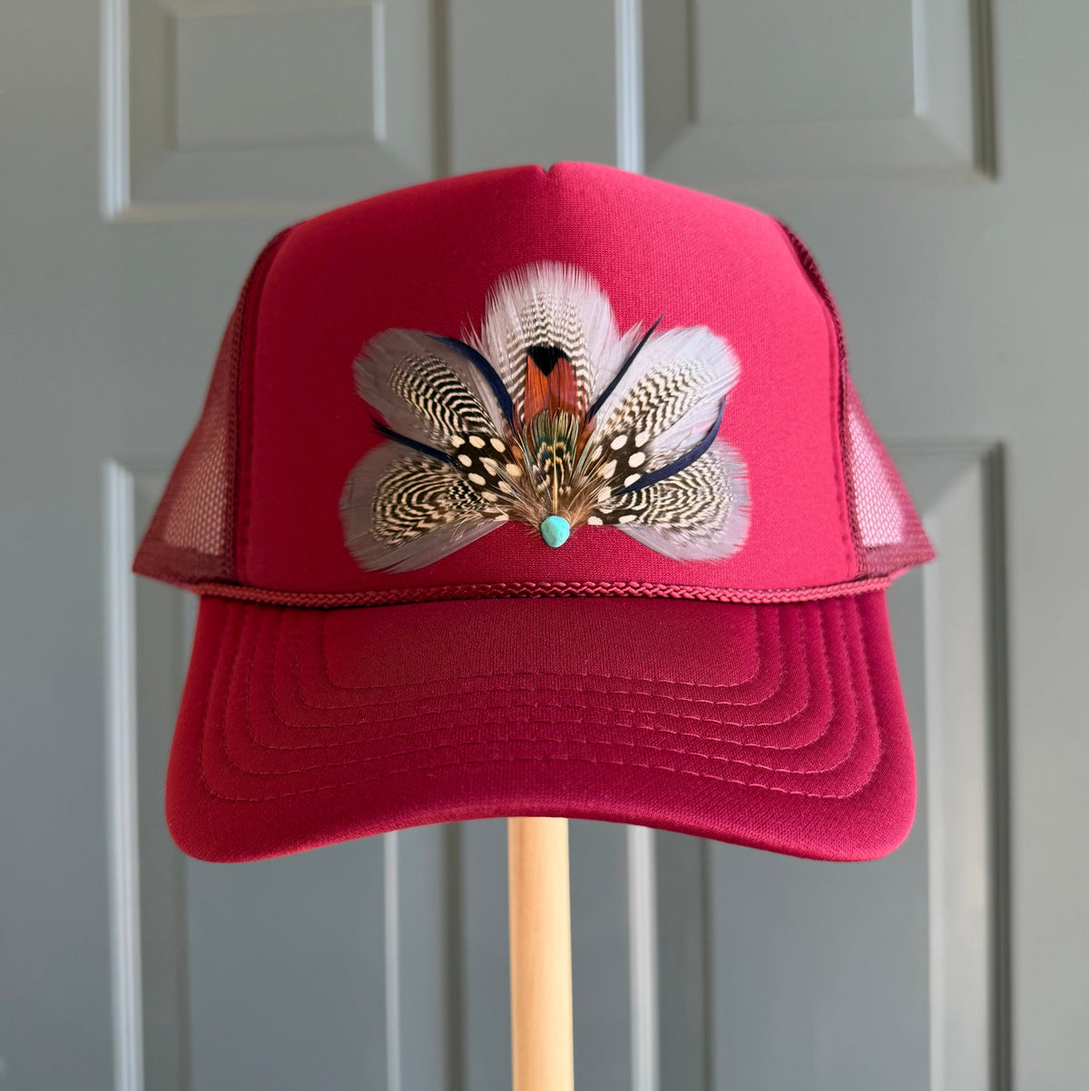 Maroon Endzone Feather Trucker Hat