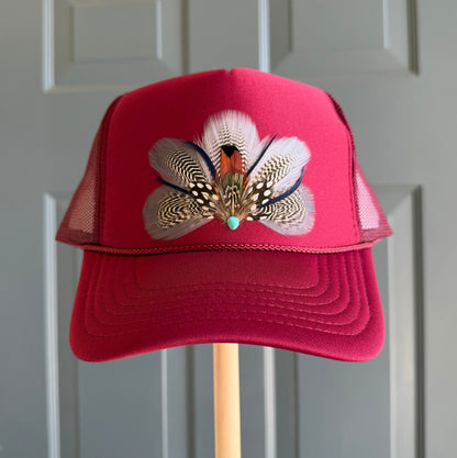 Maroon Endzone Feather Trucker Hat