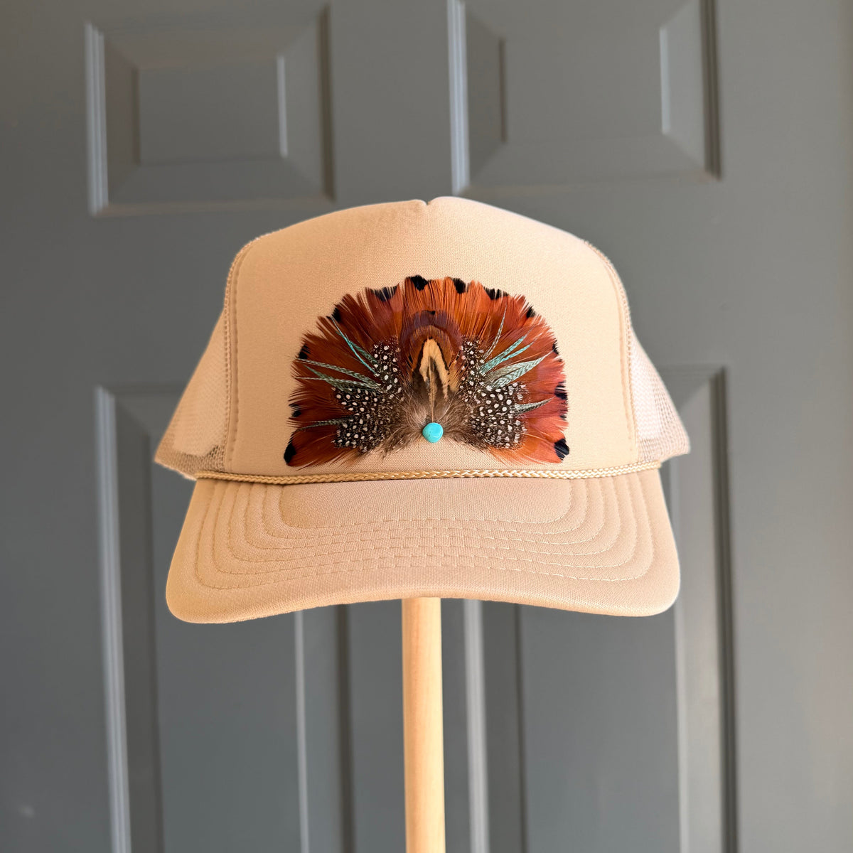 Beige Old Town Feather Trucker Hat