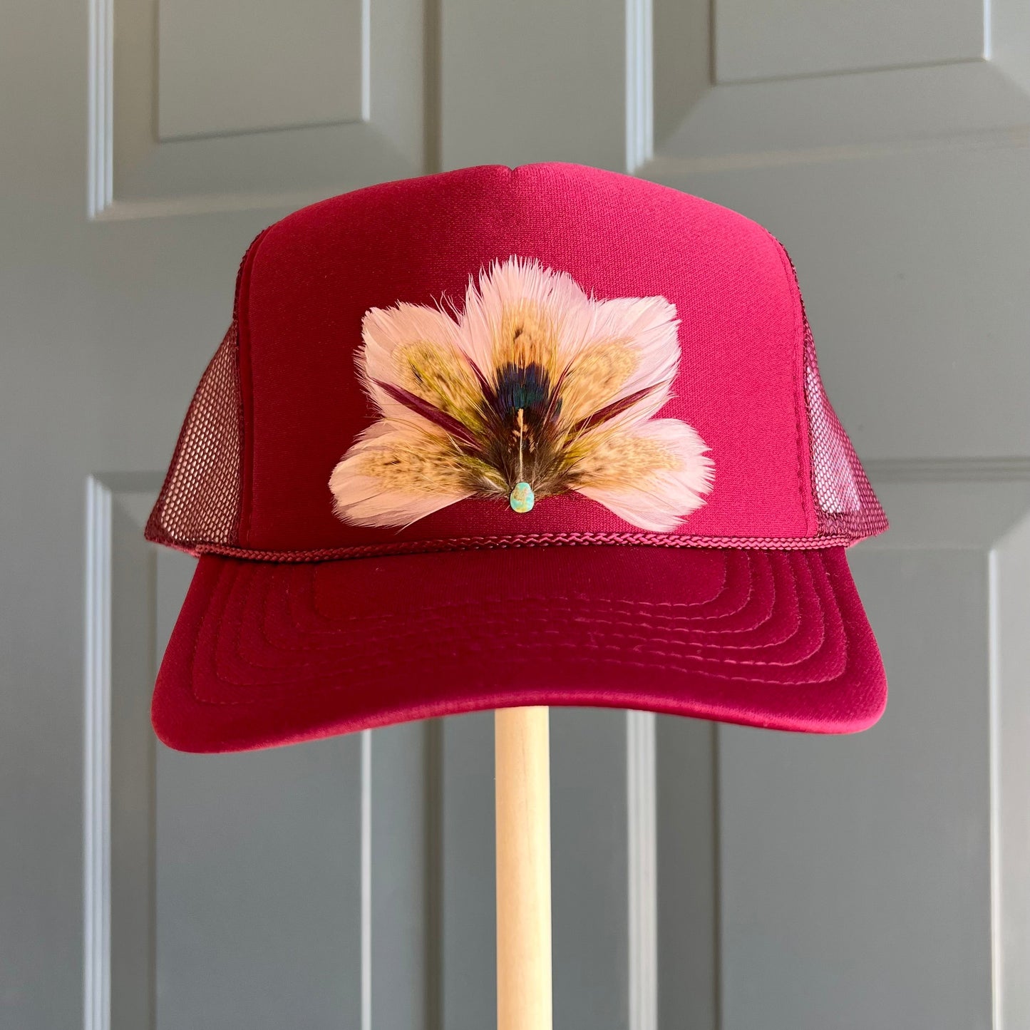 Maroon Mulberry Feather Trucker Hat