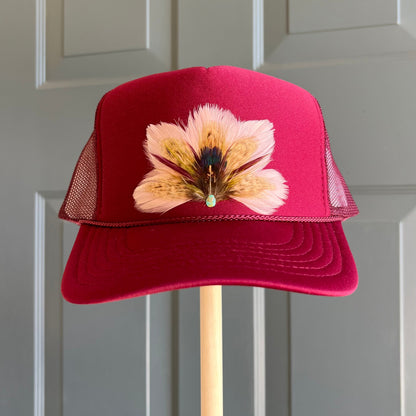 Maroon Mulberry Feather Trucker Hat