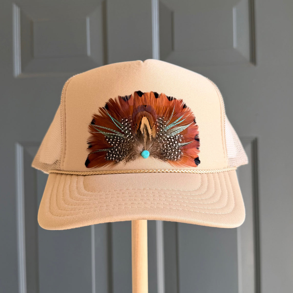 Beige Old Town Feather Trucker Hat
