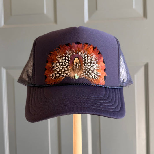 Navy Tarnation Feather Trucker Hat