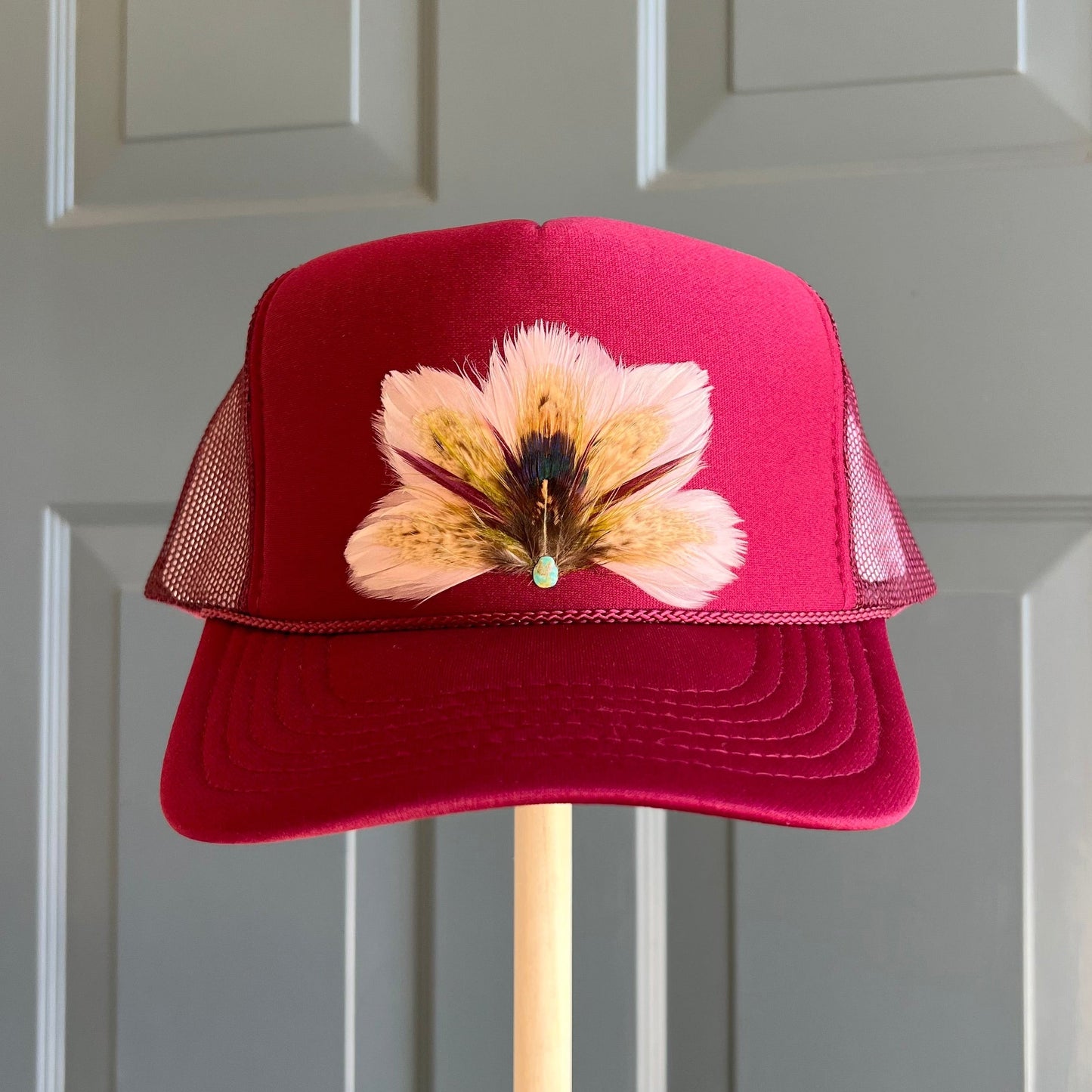 Maroon Mulberry Feather Trucker Hat