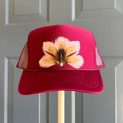 Maroon Mulberry Feather Trucker Hat