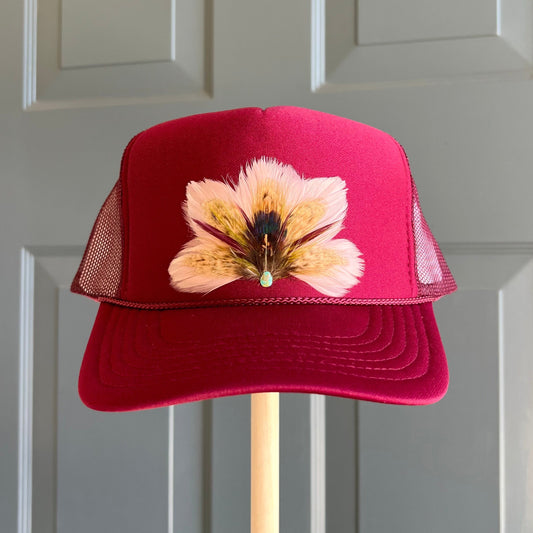 Maroon Mulberry Feather Trucker Hat