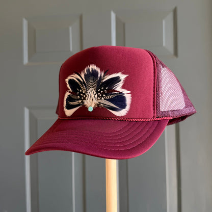 Burgundy Kickoff Feather Trucker Hat