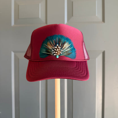 Burgundy Oceana Feather Trucker Hat