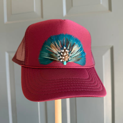 Burgundy Oceana Feather Trucker Hat