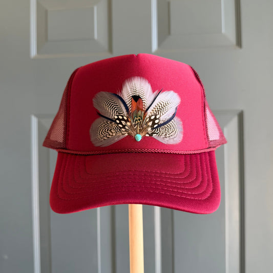 Maroon Endzone Feather Trucker Hat