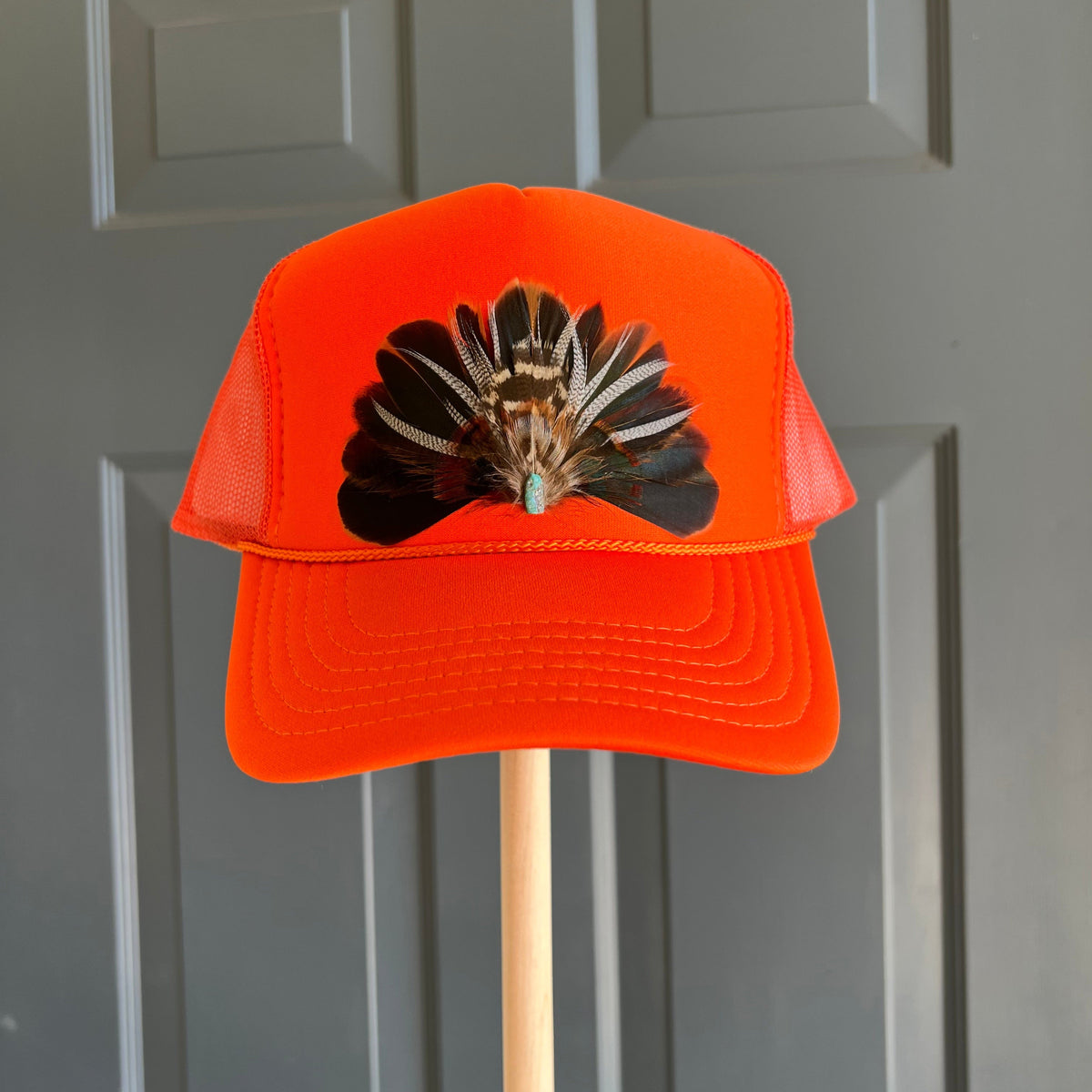Tangerine Hunt Feather Trucker Hat