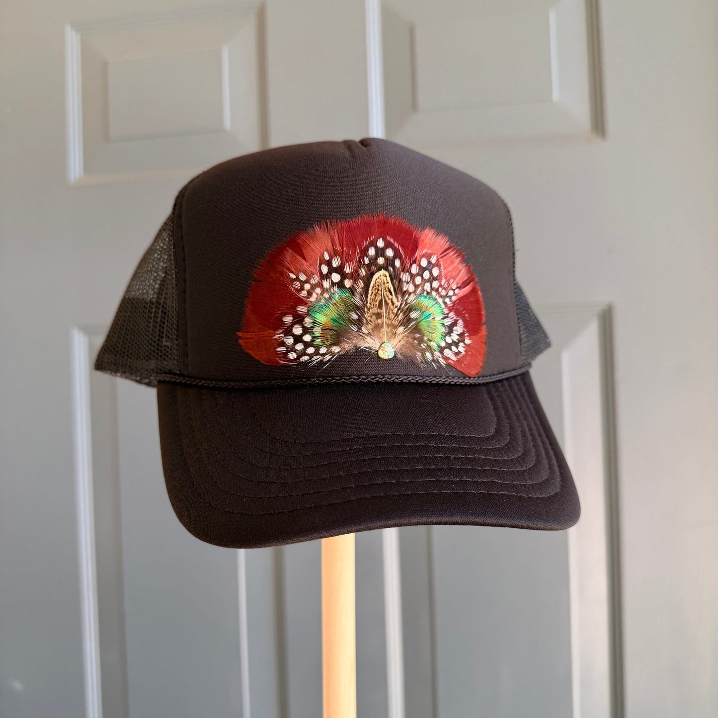 Midnight Marsala Feather Trucker Hat