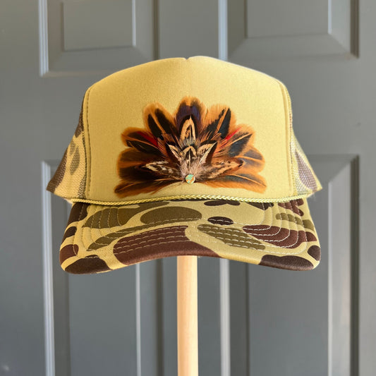Camo Marshland Feather Trucker Hat