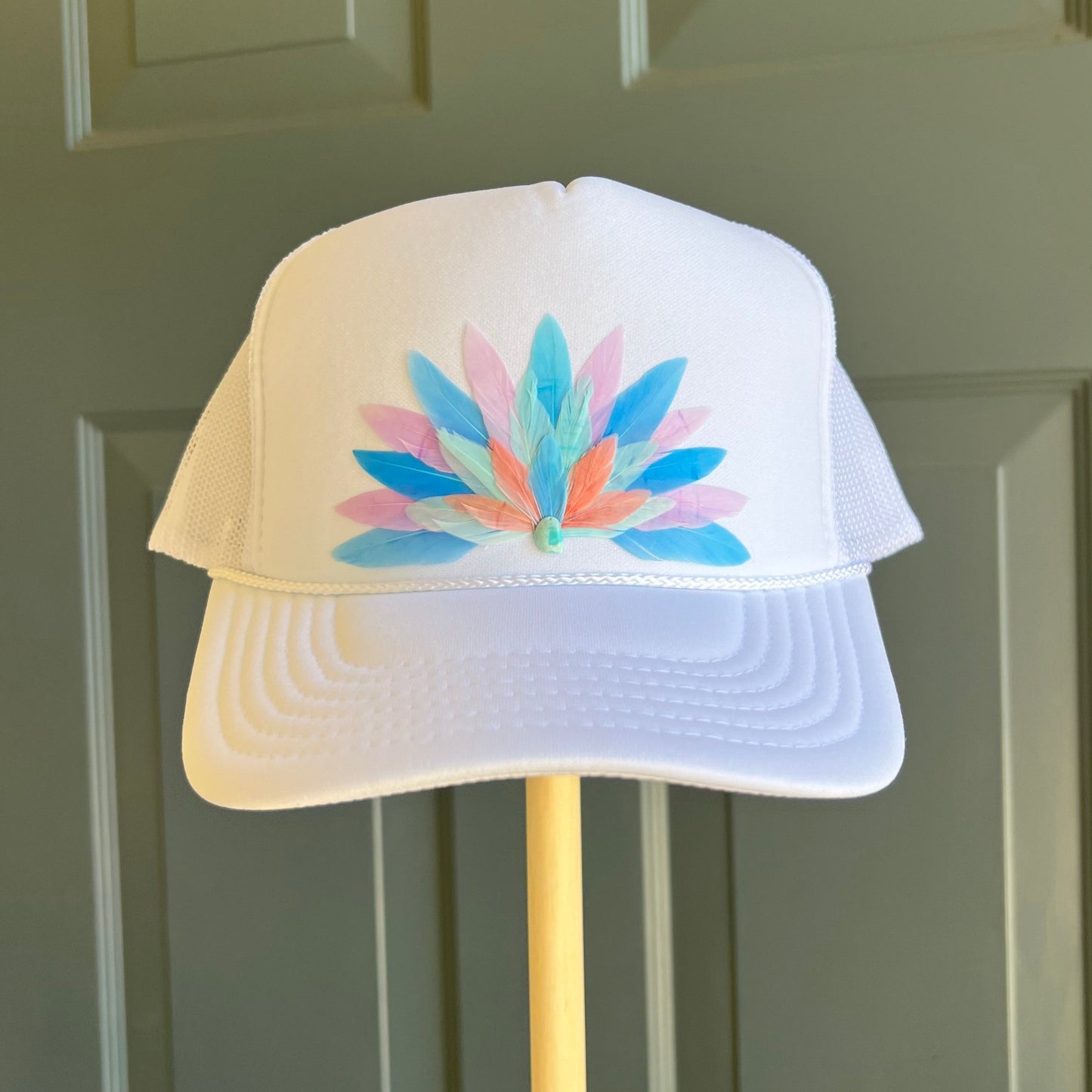 White Sea Glass Feather Trucker Hat