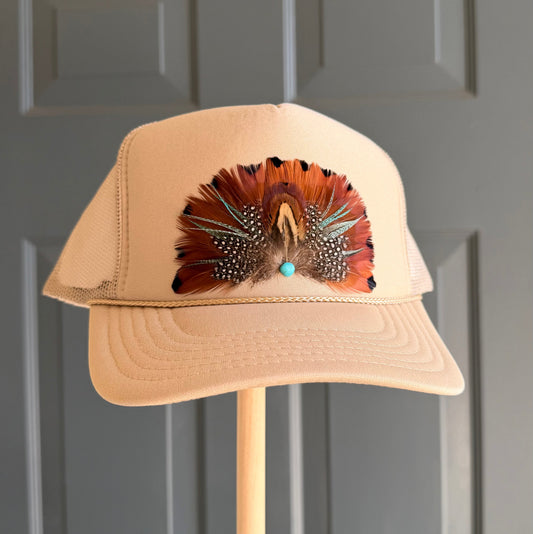 Beige Old Town Feather Trucker Hat