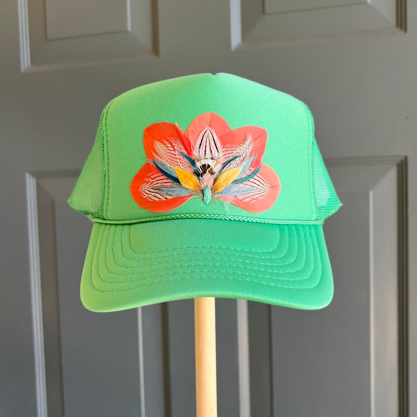 Cactus Hibiscus Feather Trucker Hat