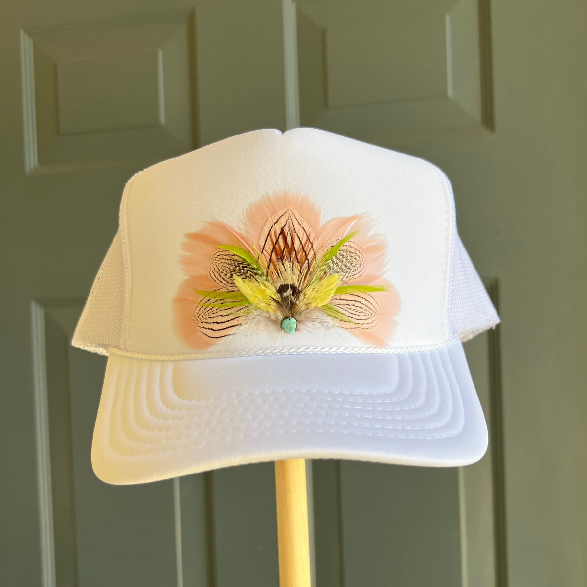 White Primrose Feather Trucker Hat