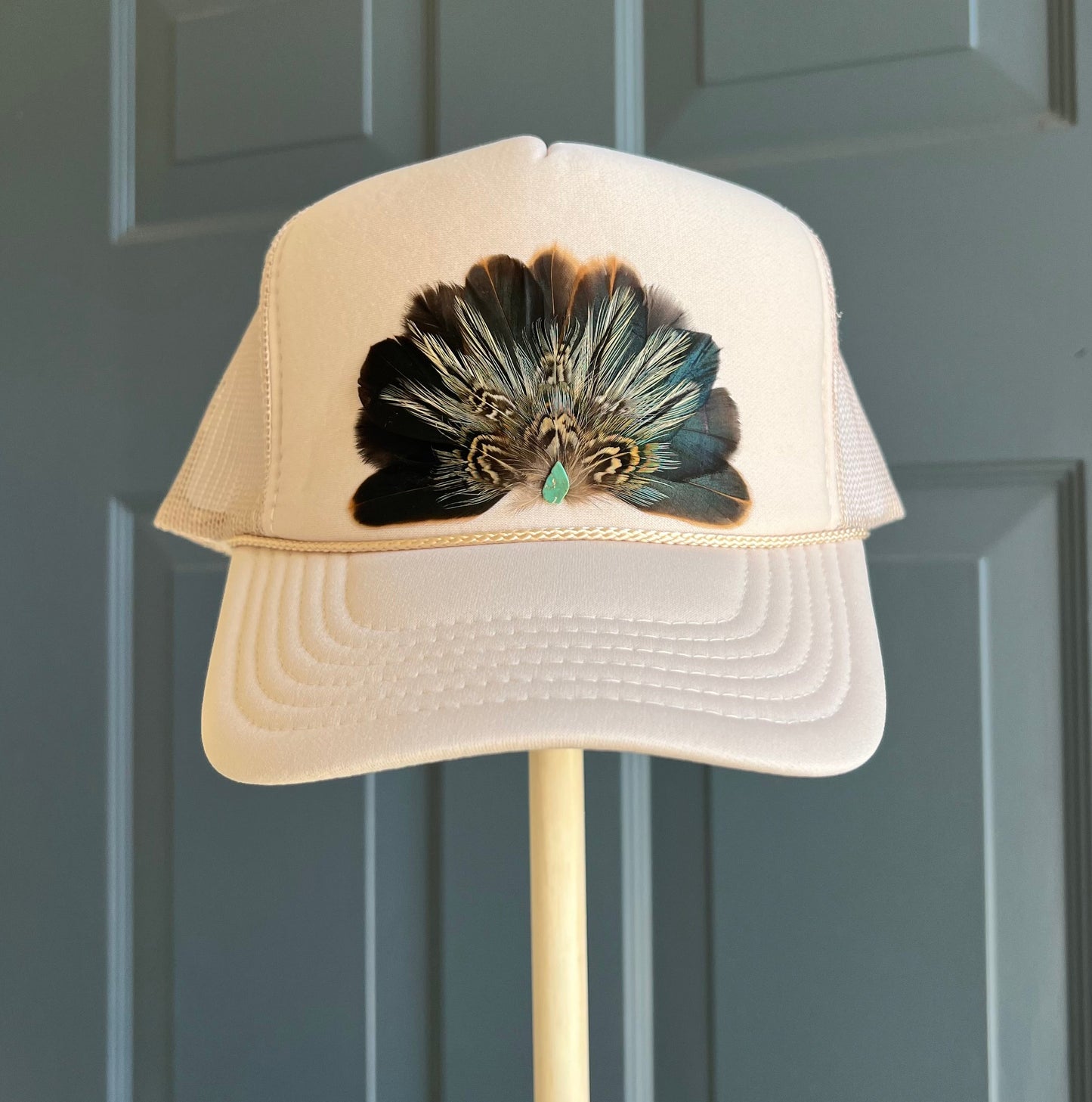 Primo Beige Feather Trucker Hat