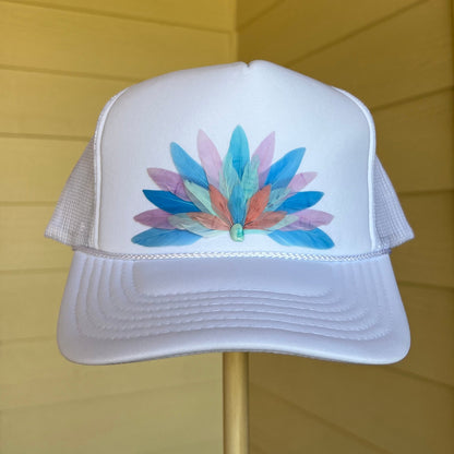 White Sea Glass Feather Trucker Hat