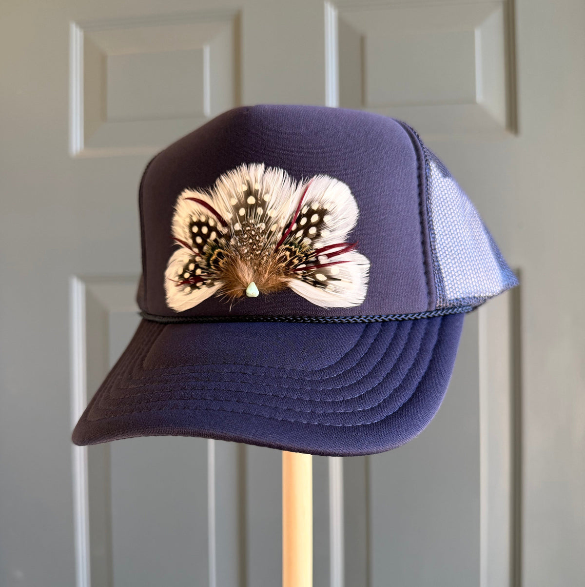 Navy Varsity Feather Trucker Hat