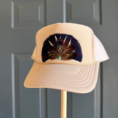 Khaki Tailback Feather Trucker Hat