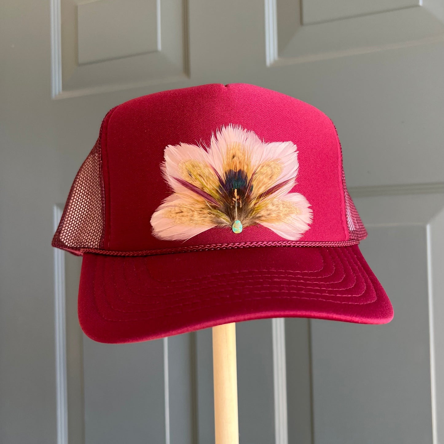 Maroon Mulberry Feather Trucker Hat