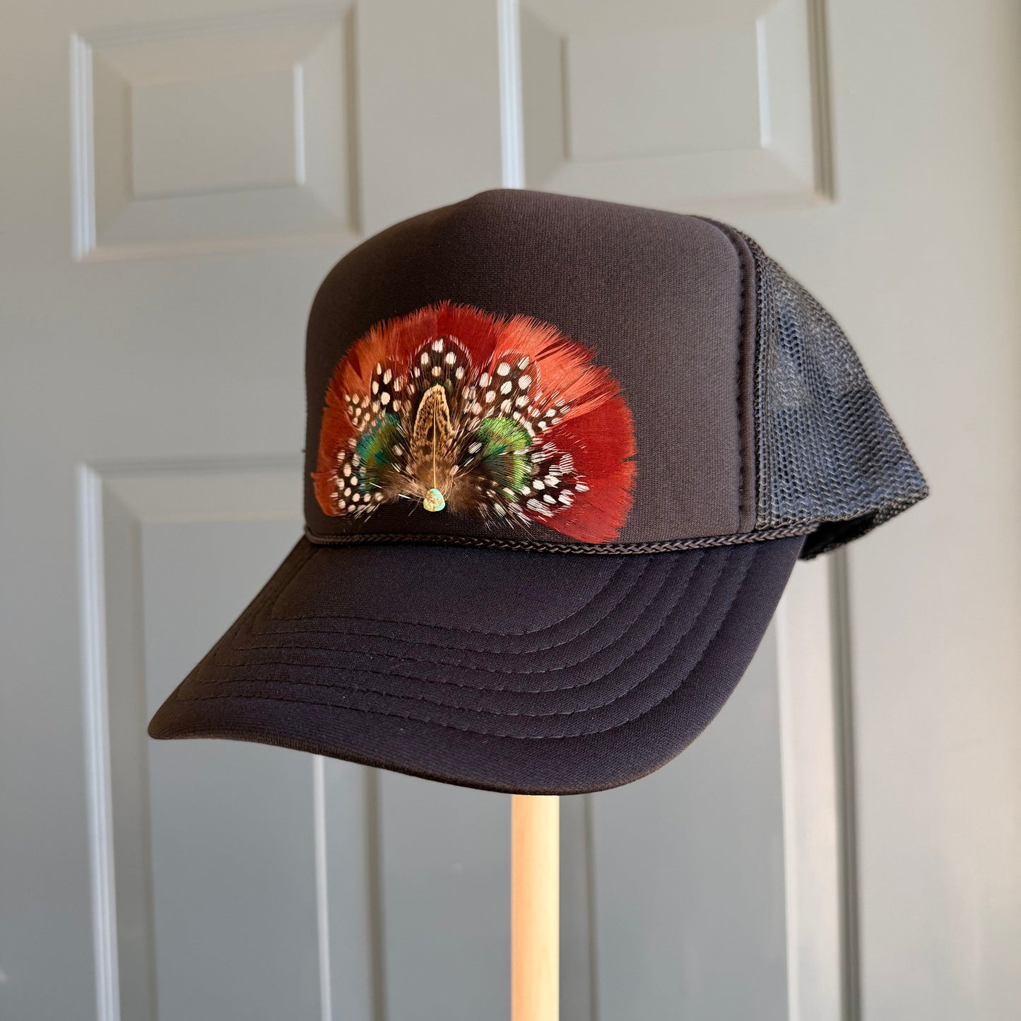 Midnight Marsala Feather Trucker Hat