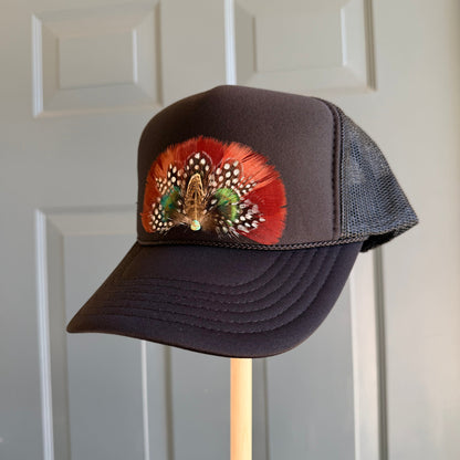 Midnight Marsala Feather Trucker Hat